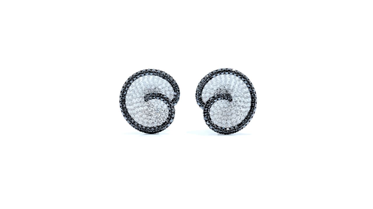 j6288 - White, Black Diamond Swirl Earrings at Ascot Diamonds