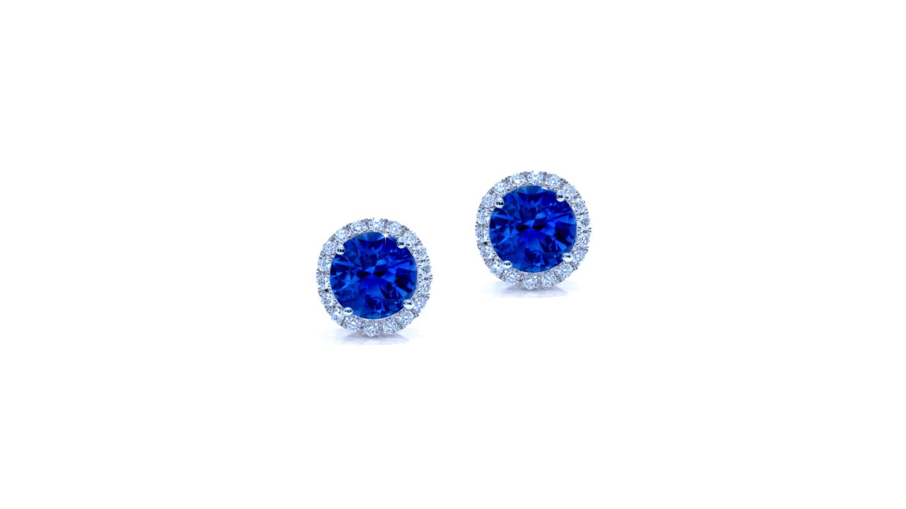 j7082 - Round Diamond Halo Sapphire Earrings at Ascot Diamonds