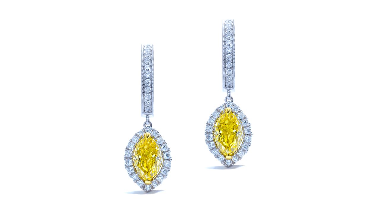 j7472 - Fancy Yellow Marquise Cut Diamonds Drop Diamond Earrings 1.37 ct. tw. (in 18k white gold) at Ascot Diamonds