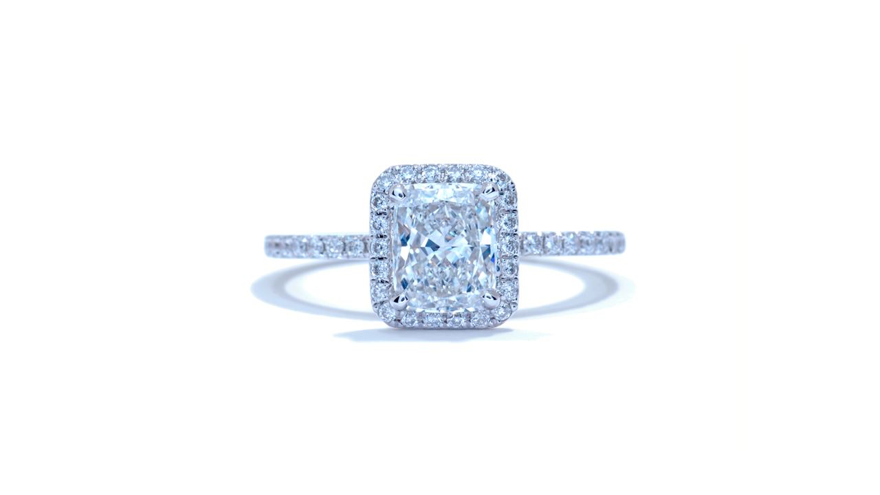 j9496_d1574 - French-Set Radiant Halo Diamond Band Engagement Ring at Ascot Diamonds