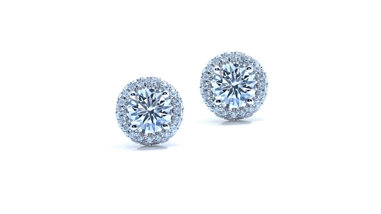 ja1385 - Round Halo Pave set Diamond Earrings 0.98 ct. tw. (in 18k white gold) at Ascot Diamonds