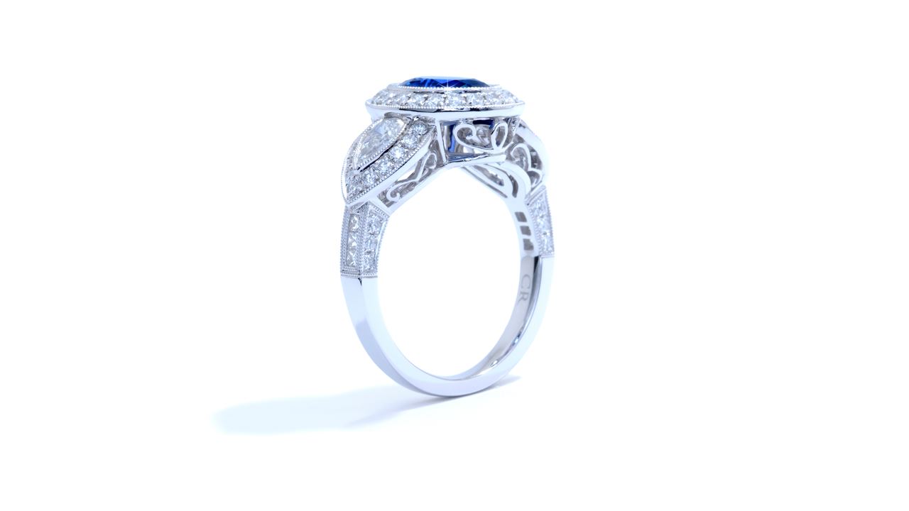ja2580_sa1027 - Micropave Three-Stone Halo Diamond Band Engagement Ring at Ascot Diamonds