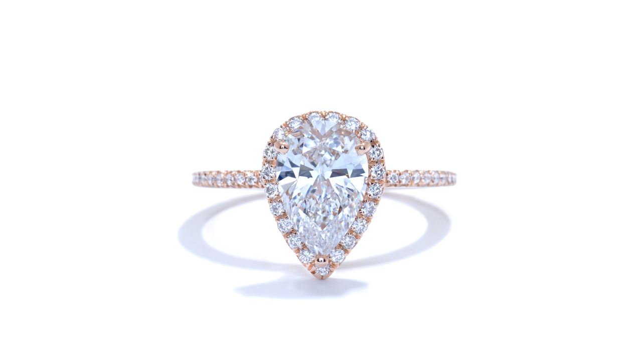 ja5648_d4803 - Rose Gold french-set pear shaped halo diamond engagement ring at Ascot Diamonds
