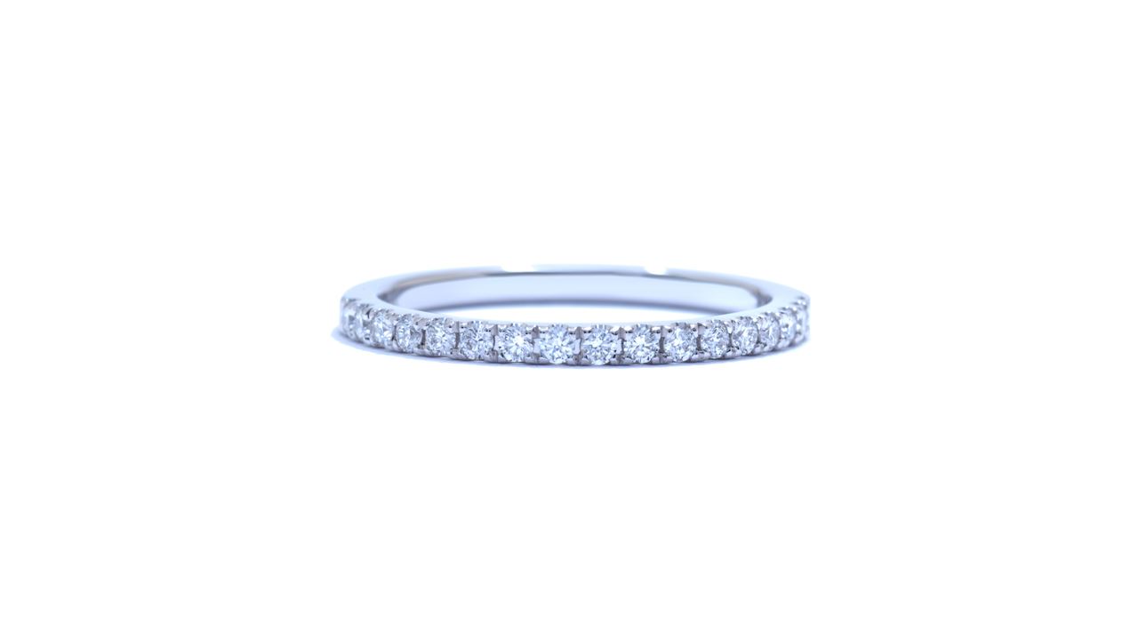 ja6624 - A delicate ladies wedding band, set with round cut diamonds around half way in 18k white gold. This is a delicate band that she will cherish forever. From the Milano collection at Ascot Diamonds