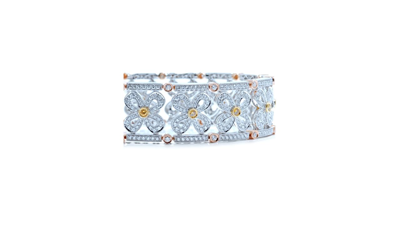 ja6748 - Floral Design Wide Diamond Bracelet at Ascot Diamonds