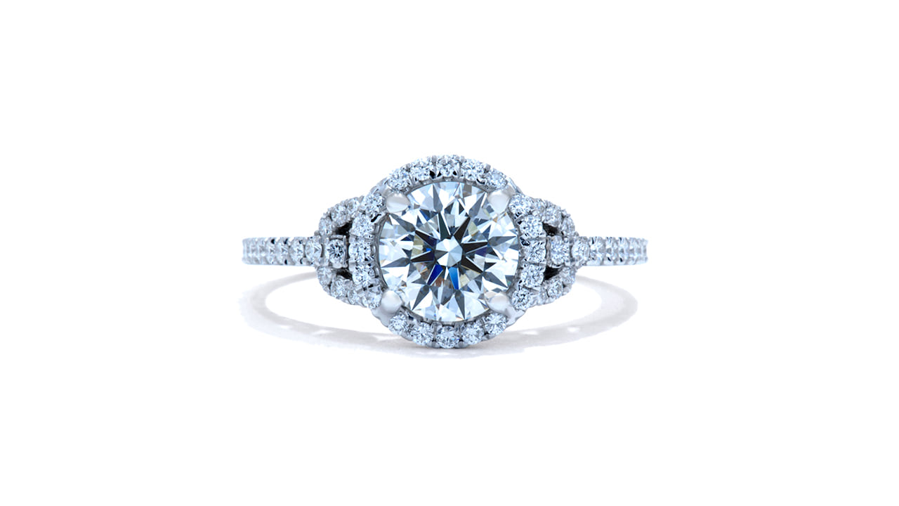 ja6929_lgdp3460 - Three Stone Round Cut Halo Engagement Ring at Ascot Diamonds