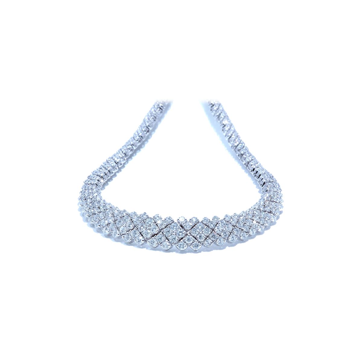 14K Rose 1 CTW Diamond Three-Stone Curved Bar 18 Necklace | Roth Jewelers