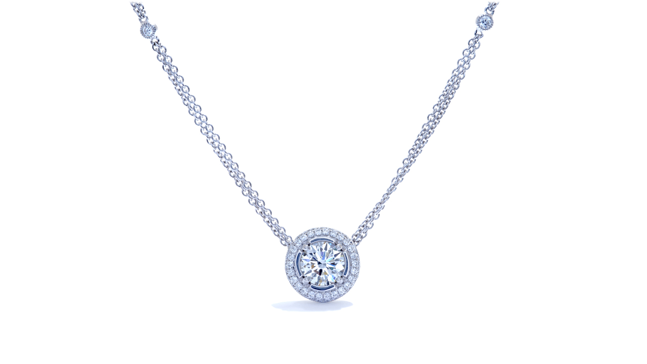 jb1375 - 0.82ct Pave Round Halo Diamond Necklace at Ascot Diamonds