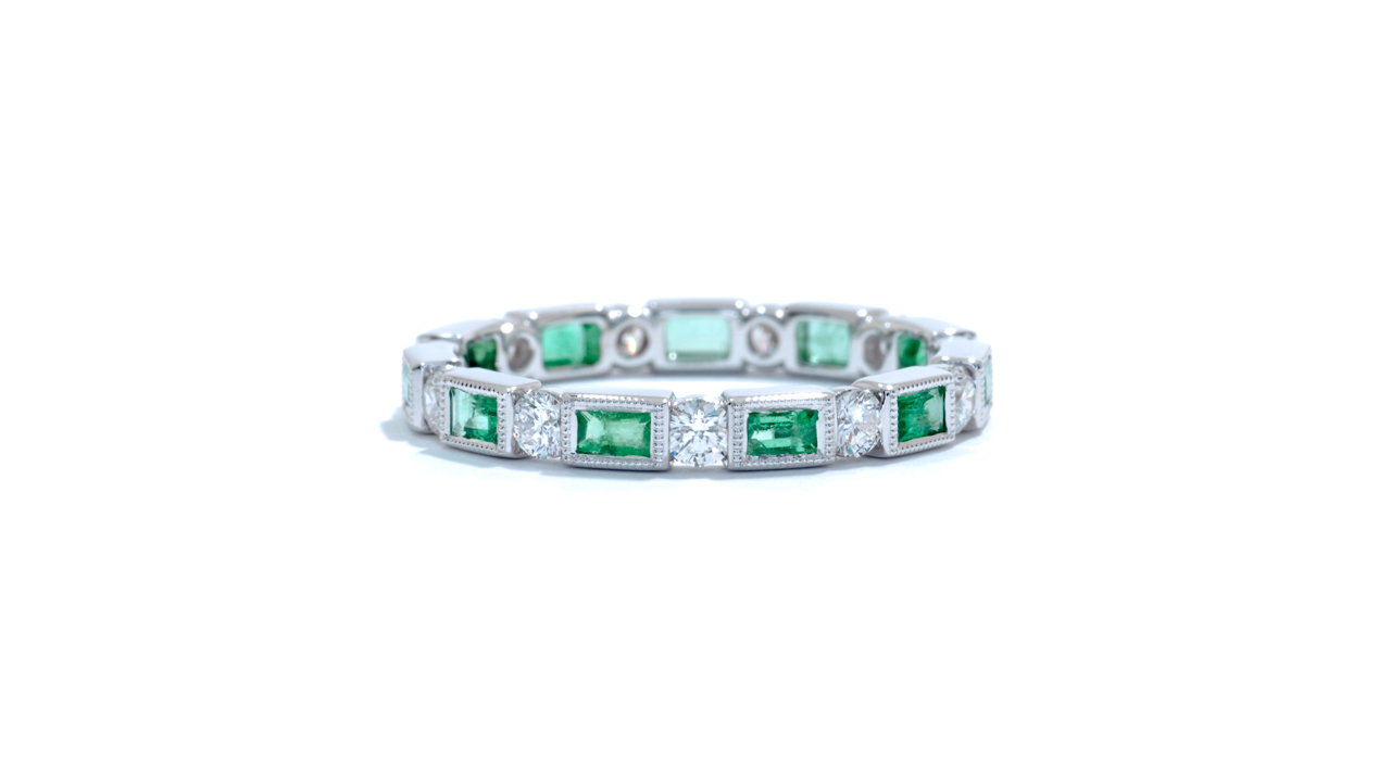 jb3441 - Green Emerald and Diamond Eternity Band at Ascot Diamonds