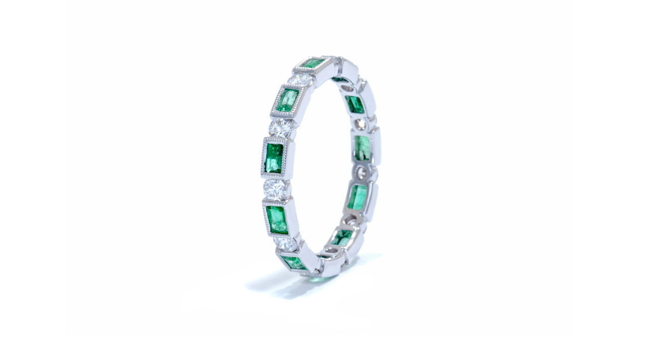 jb3441 - Green Emerald and Diamond Eternity Band at Ascot Diamonds