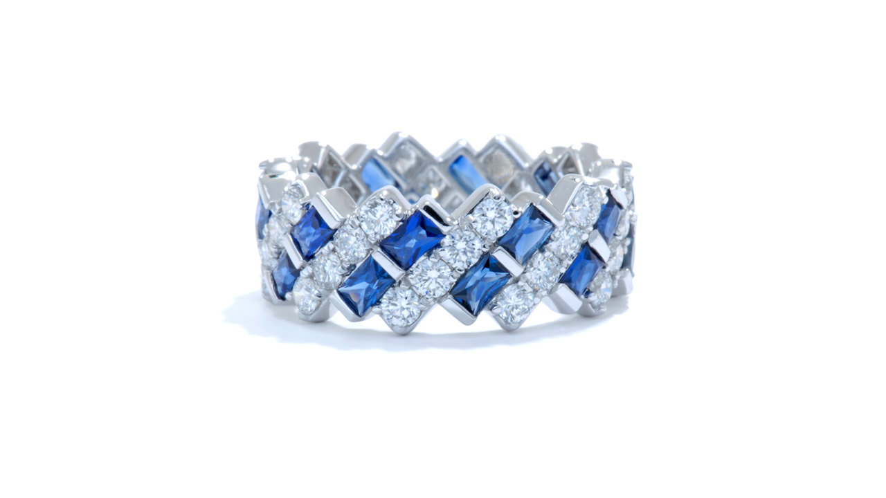 jb7632 - Art-Deco Diamond and Sapphire Wide Band at Ascot Diamonds